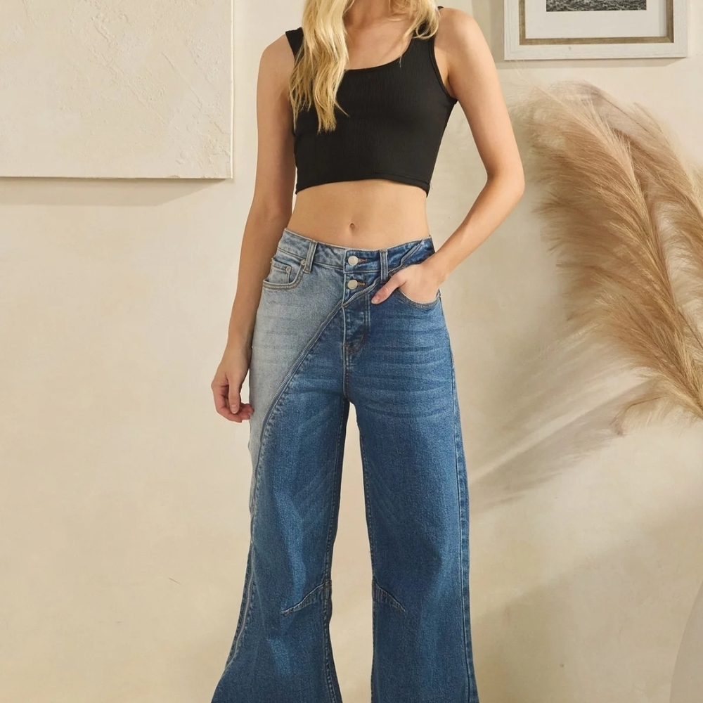#864 Oli & Hali WASHED HIGH RISE ZIPPER DETAIL FRONT DENIM JEANS
